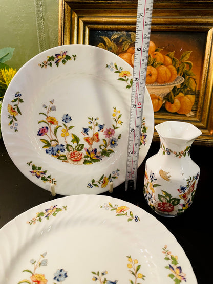 Vintage Aynsley Cottage Garden Plate & Vase Set – 3 Pieces