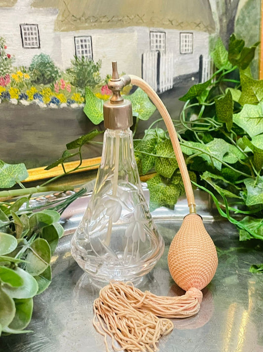 1970s Stuart Crystal Perfume Atomiser – Cut Glass with Puffer &amp; Tassel