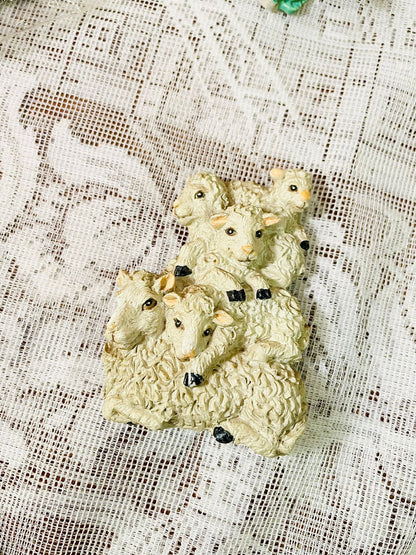 Vintage Sheep & Lamb Figurine Fridge Magnets – Cottage Set of 6