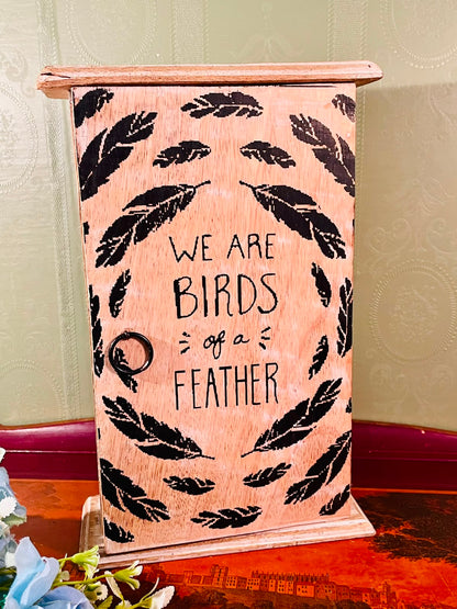 Wooden Feather-Print Key Cabinet – 11 Inch