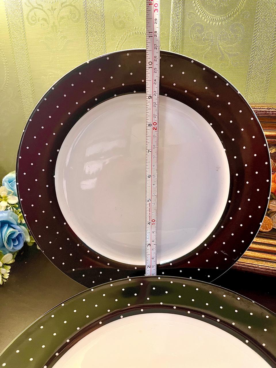 Set of 4 Black Polka Dot Dinner Plates – Ceramic Tableware