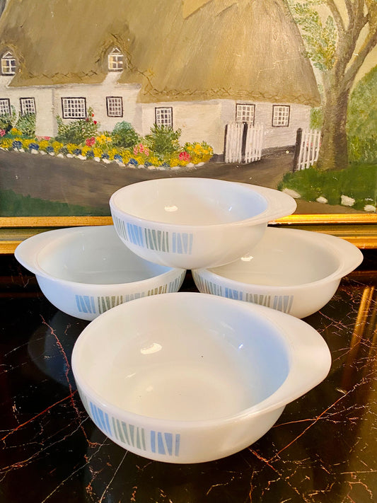 Set of 4 Vintage Opal Glass Deep Bowls – Mid-Century - Oven Safe Deep Bowls