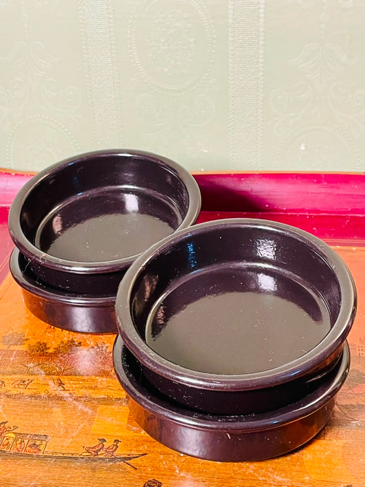 Vintage black teracotta Ramekin Bowls 4 Inch – Set of 4
