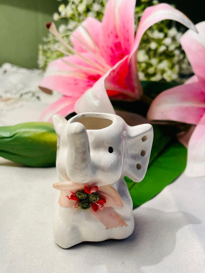 Vintage White Ceramic Elephant Mini Planter / Holder 7 cm