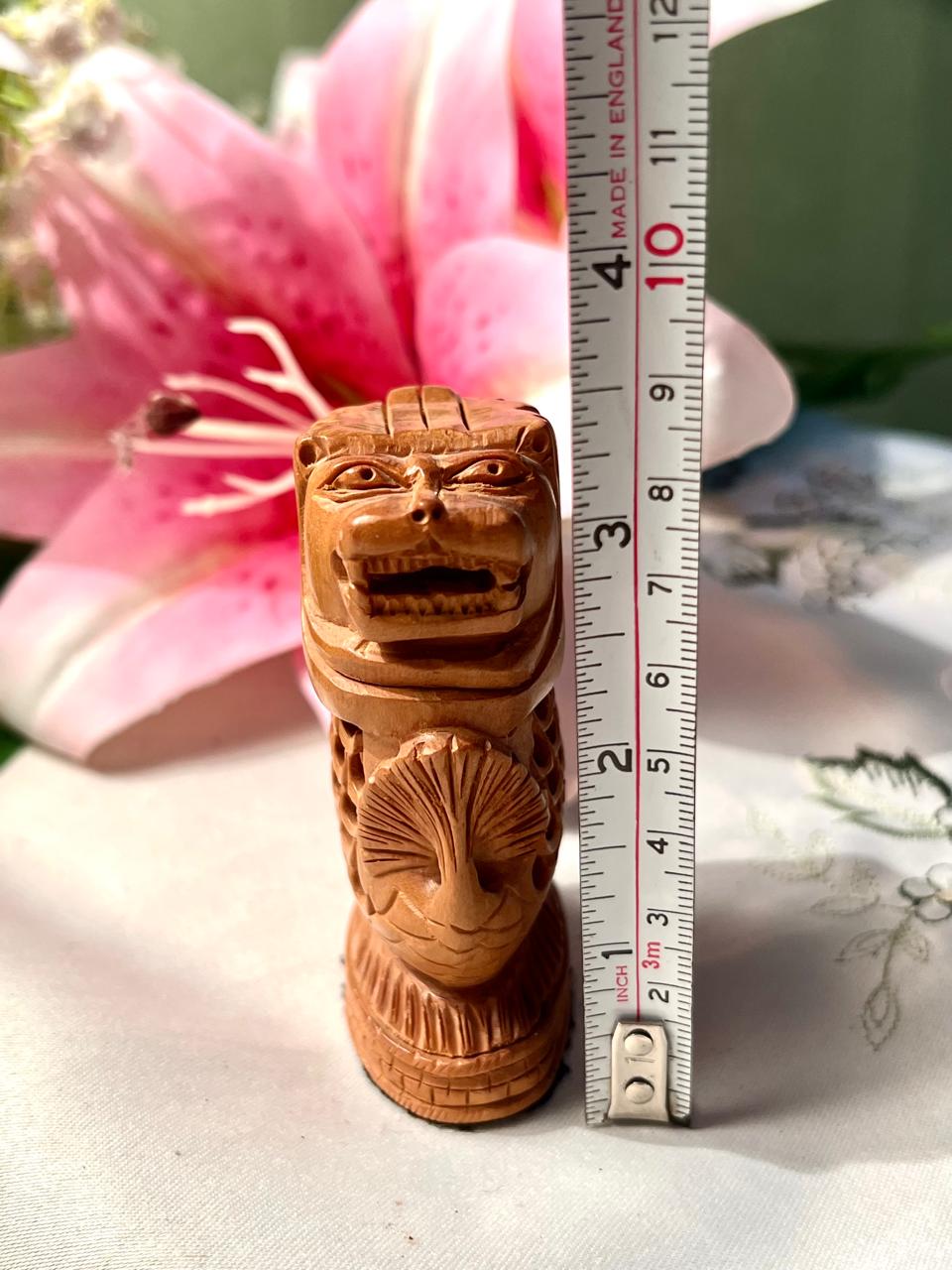 Vintage Hand-Carved Wooden Lion Figurine with Openwork Body Approx. 9 cm