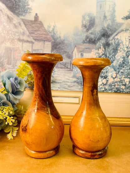Set of 2 Hand Turned Wooden Bud Vases