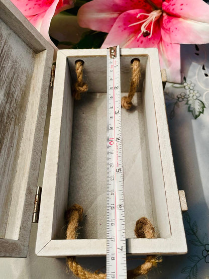 Vintage Rustic Wooden Storage Box with Rope Handles Approx. 20 cm