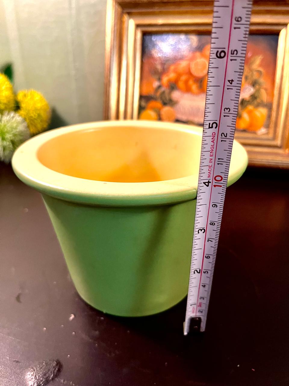 Vintage Green & Yellow Ceramic Planter Pot – 4 Inch
