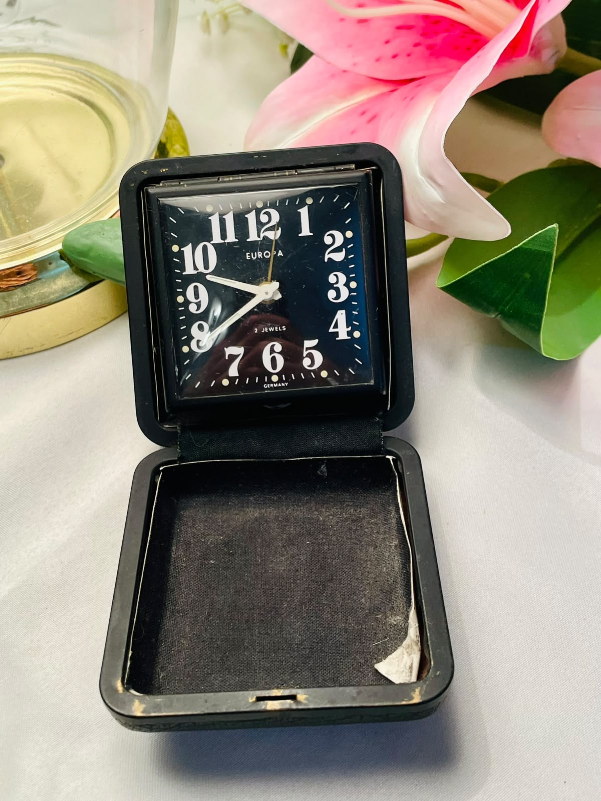 Vintage Europa 2 Jewels German Travel Alarm Clock, Approx. 8 cm