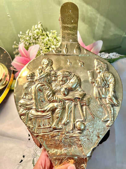 Brass Fireplace Bellows Gold-Tone Relief Design Approx. 56cm
