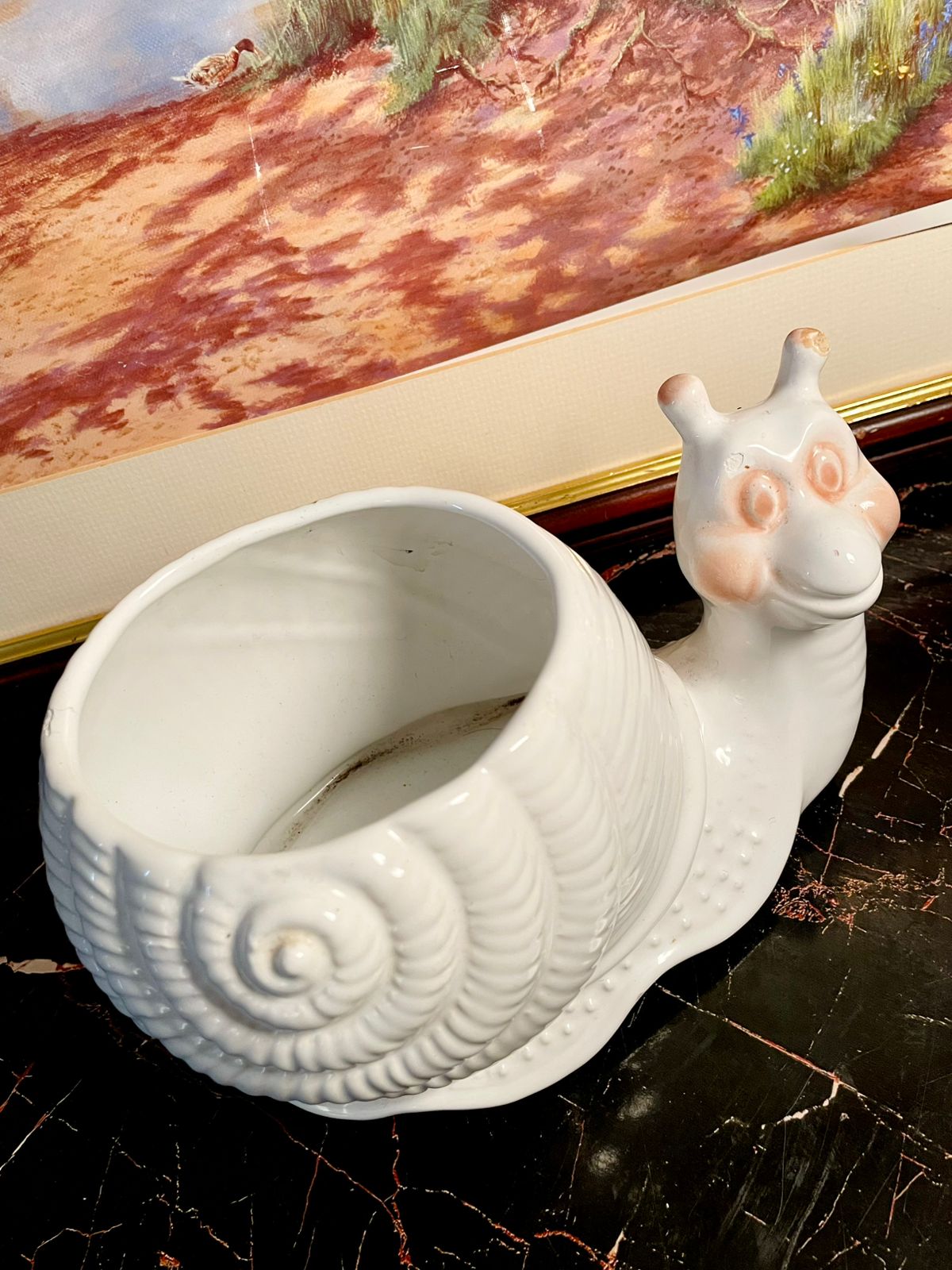 Vintage White Ceramic Snail Planter – Collectible Animal Shaped Pot (England)
