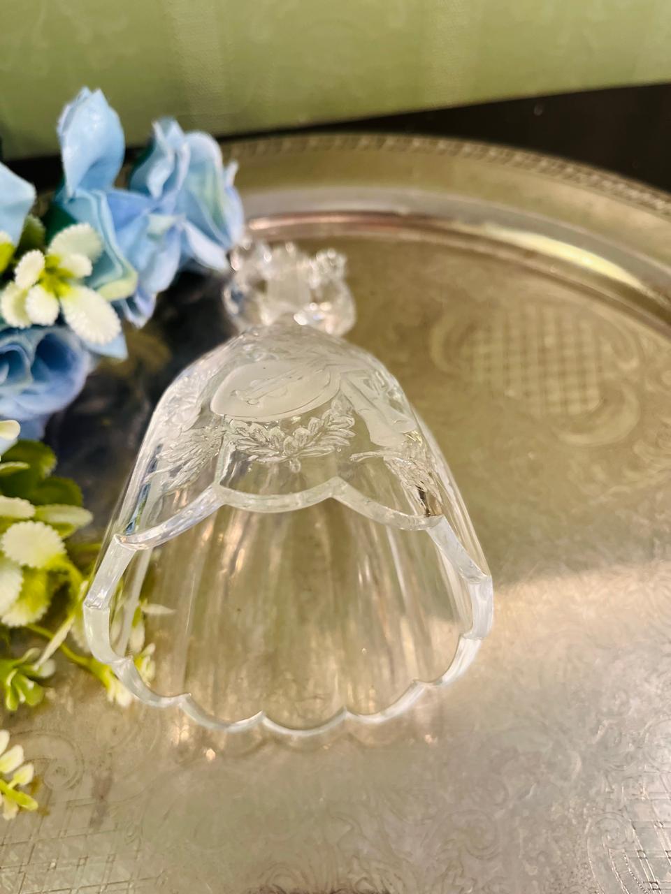 Vintage Pressed Crystal Bell 16 cm Lyre Handle