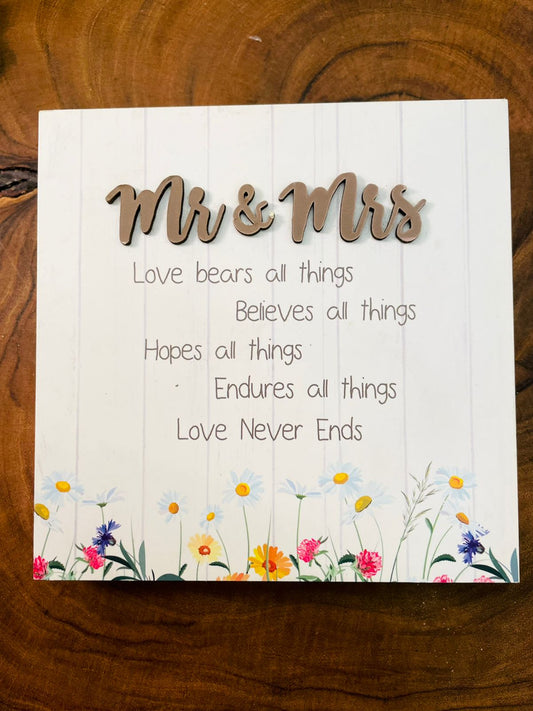 Mr & Mrs Floral Wooden Wall Plaque Sign