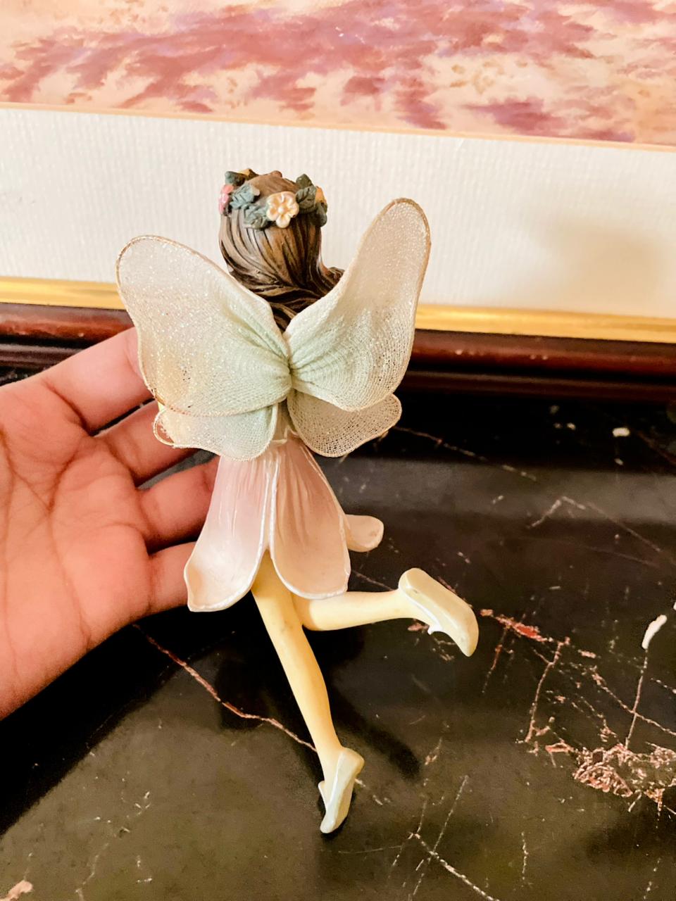 Vintage Fairy Figurine – Floral Crown & Pink Dress, Hand-Painted