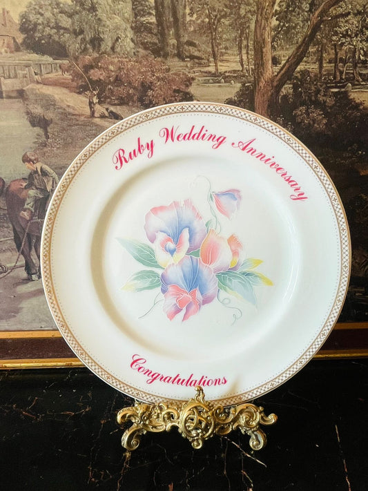 Aynsley bone china England, ruby wedding anniversary plate, 40th anniversary gift, collectible Aynsley porcelain, English fine bone china decor, romantic floral plate, commemorative anniversary dish, vintage Aynsley collectibles, rare thrift finds Pakistan, British china gifts