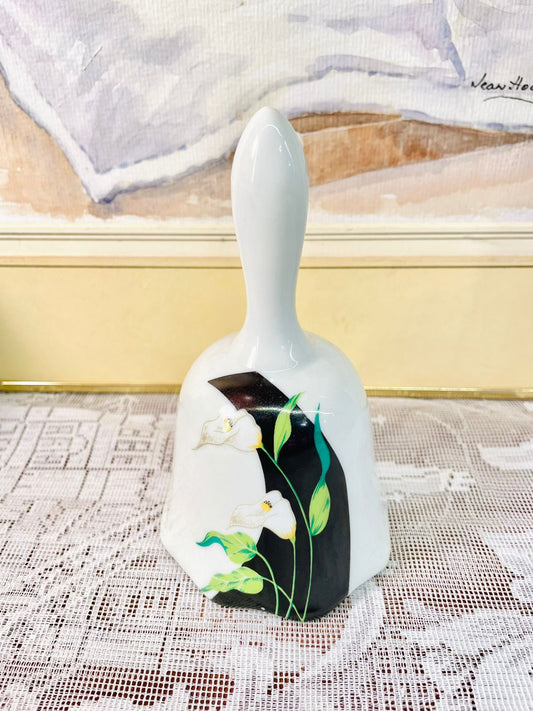 Vintage Calla Lily Porcelain Bell – Black Floral Decor