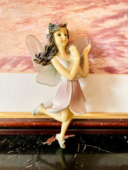 Vintage Fairy Figurine – Floral Crown & Pink Dress, Hand-Painted