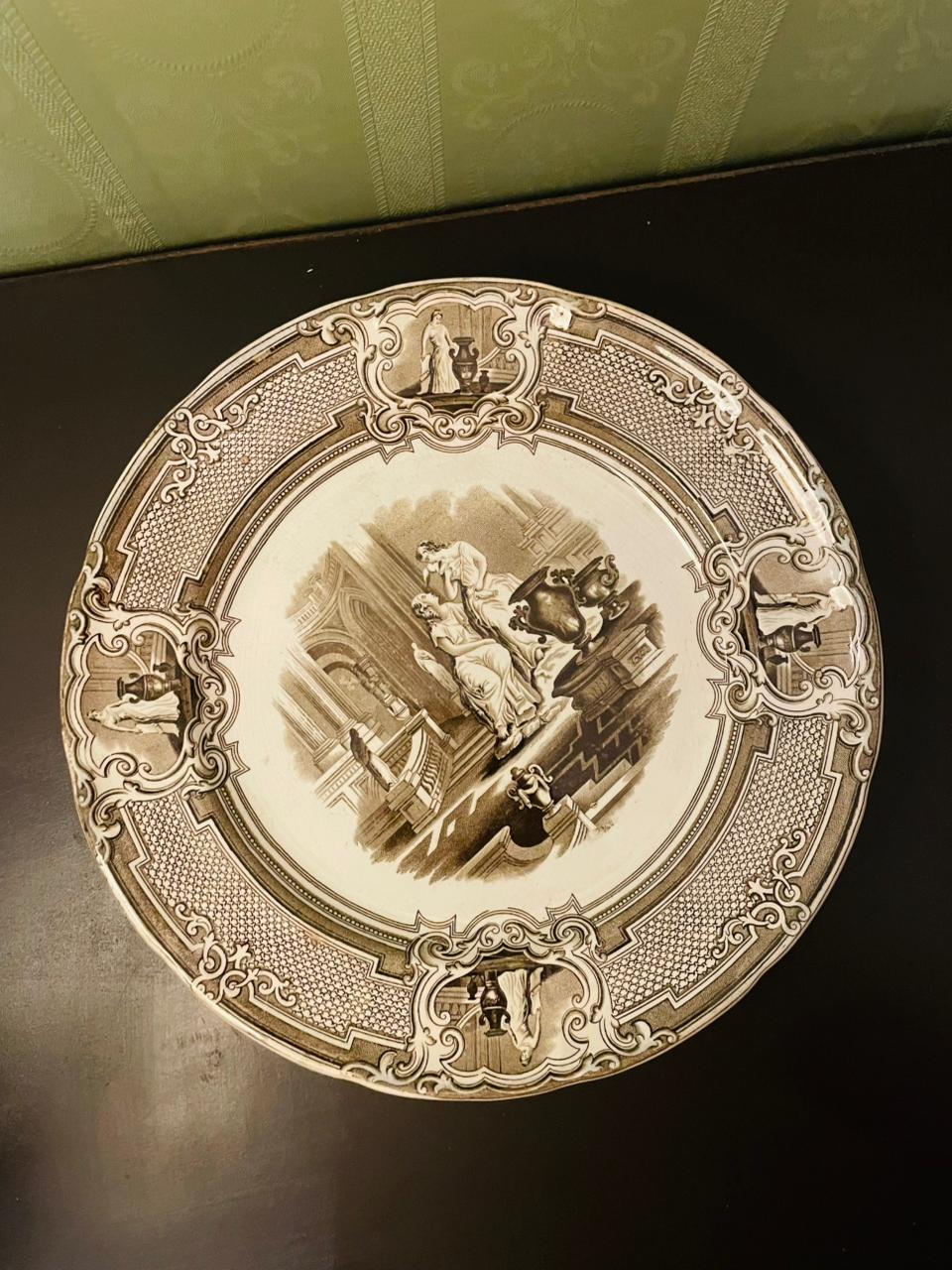 Antique P.W. & Co Minerva Pearl Stoneware Plate 11" Victorian Transferware