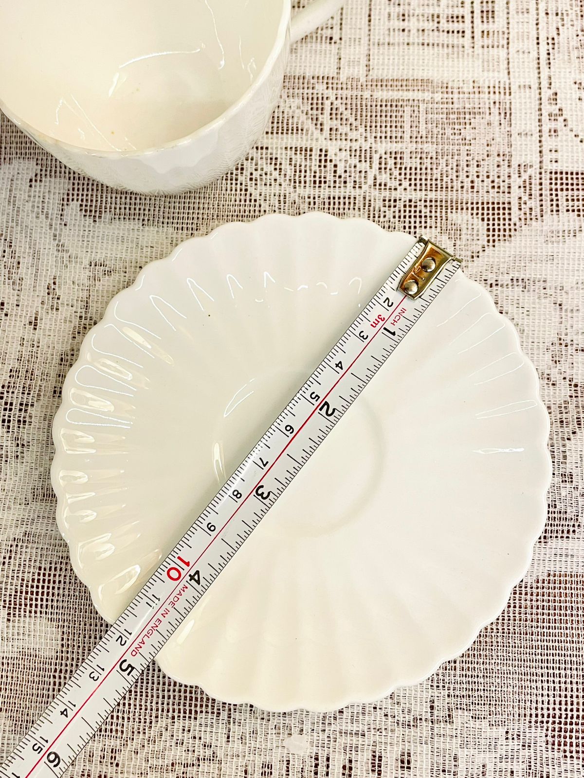 Vintage White Porcelain coffee Saucer Set of 2 Cups