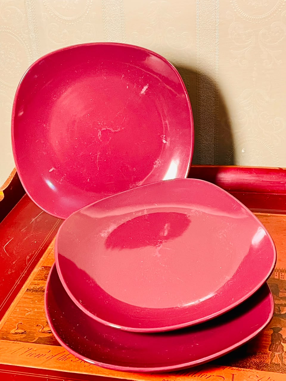 Dunelm Magenta Pink Square Ceramic Plates 8 Inch – Set of 3