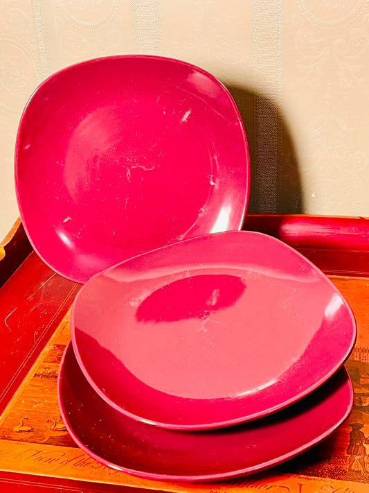 Dunelm Magenta Pink Square Ceramic Plates 8 Inch – Set of 3