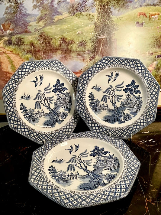 Vintage England Blue Willow Octagon Decorative Plate 9 inches