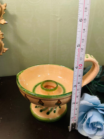 Vintage Hand-Painted Ceramic Chamberstick Candle Holder