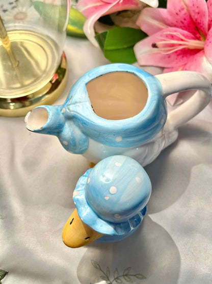 Blue & White Duck-Shaped Ceramic Teapot with Lid Only Decor  – 7 Inches
