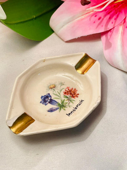 Innsbruck Floral Ceramic Souvenir Ashtray 4 in