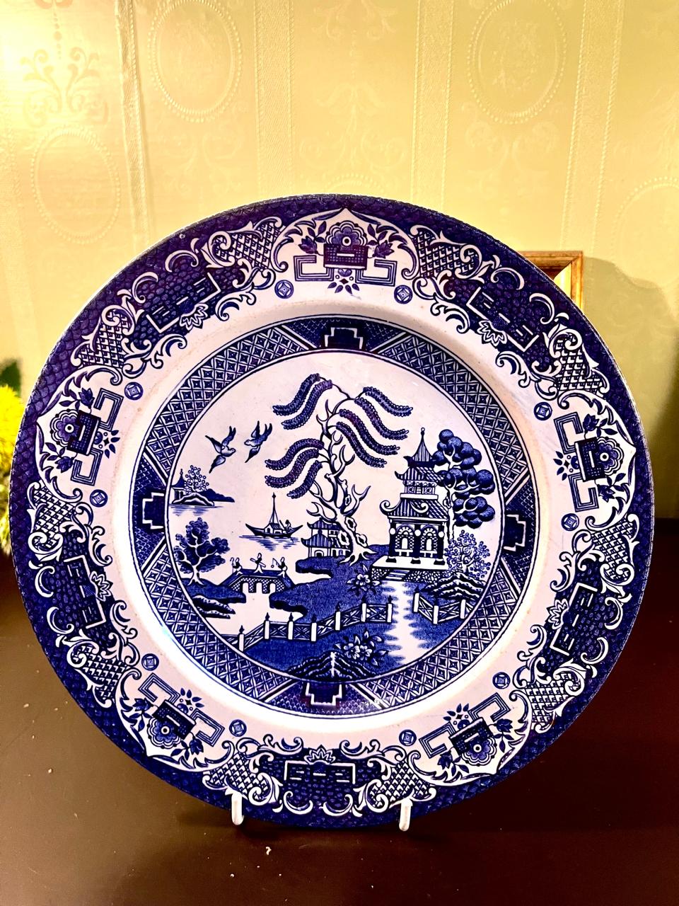 Vintage Blue & White Churchill Blue Willow Decor Plate – 10 Inch