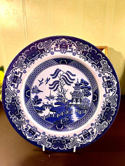 Vintage Blue & White Churchill Blue Willow Decor Plate – 10 Inch