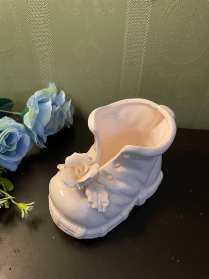 White Ceramic Floral Boot Planter