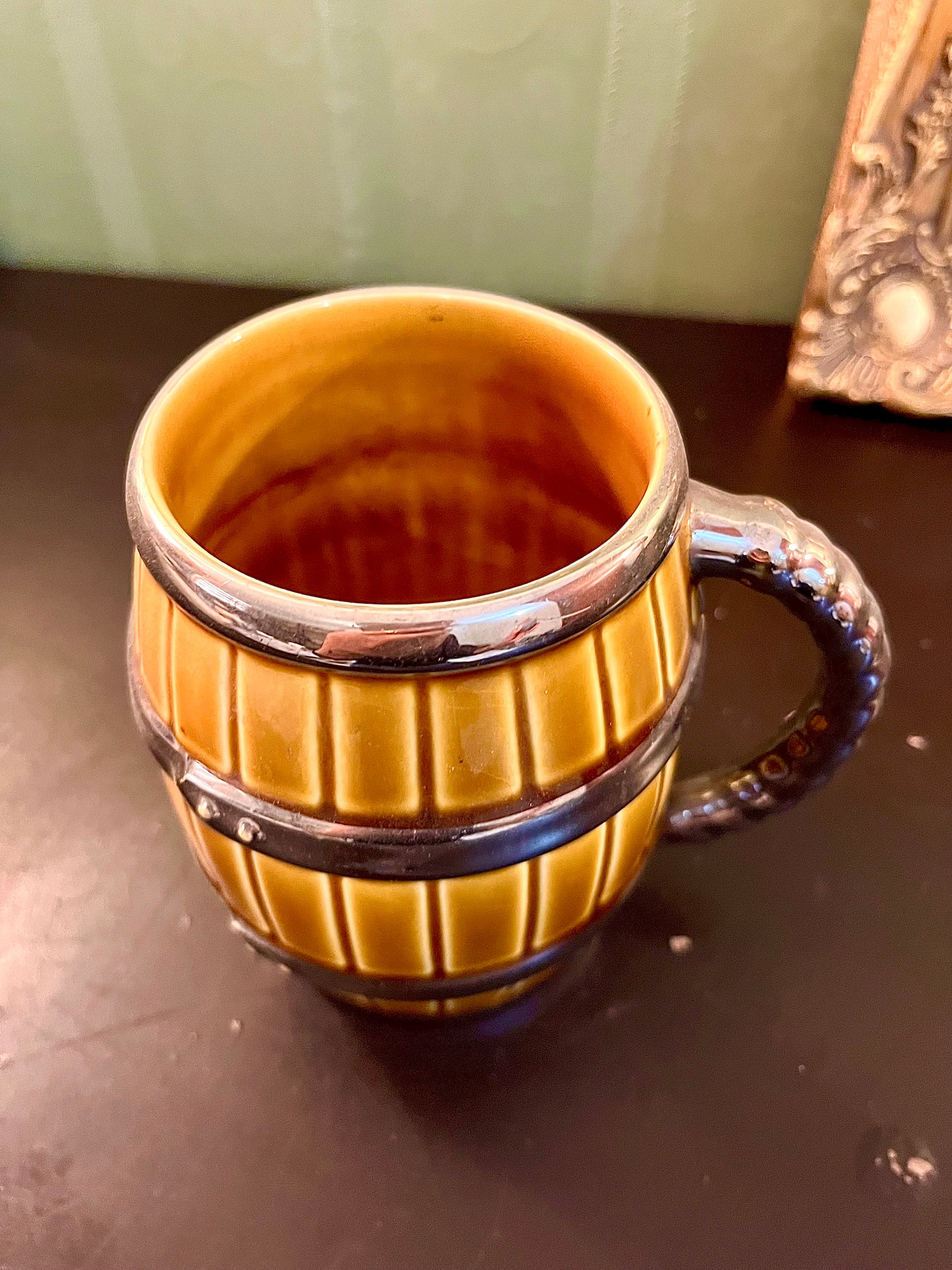 Wooden Barrel Style Ceramic Beer Mug 5 Inch
