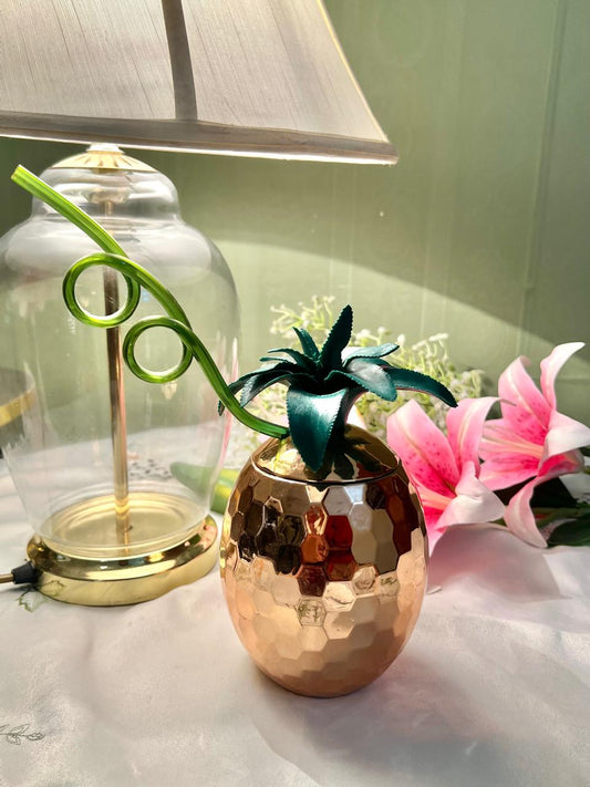 Gold Pineapple Decorative Ornament with Green Leaves – 8 Inches