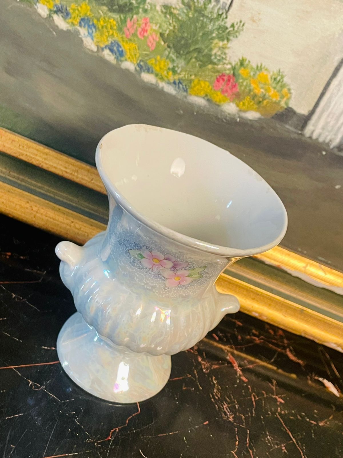 Iridescent Floral Mini Vase ( 10cm )  – Vintage Pearl Lustre Finish – England