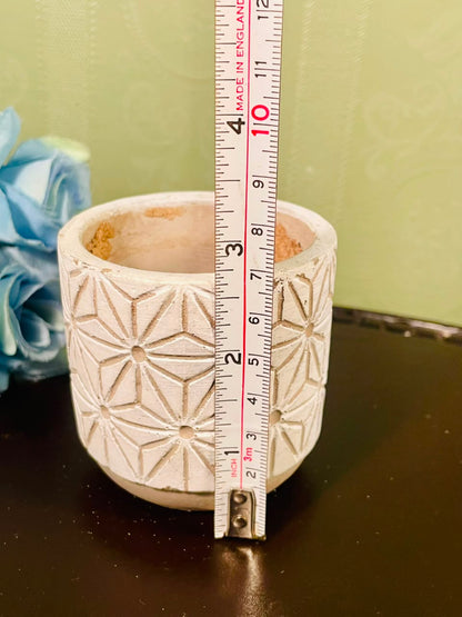 White Floral Carved Mini Planter – 3 Inch