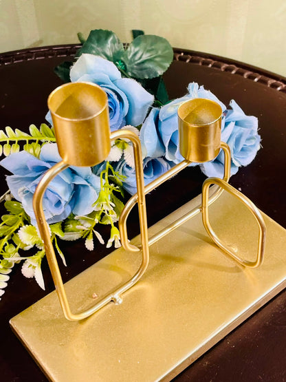 Modern Gold Double Candle Holder with Marble Base 20cm