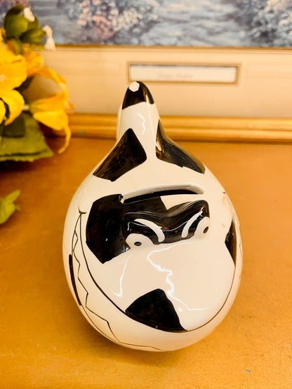 Vintage Ceramic Dog Money Box Black & White Coin Bank