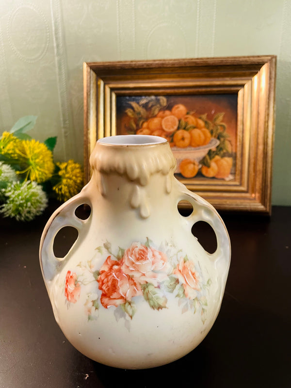 Vintage Floral Porcelain Amphora Vase – 13 cm