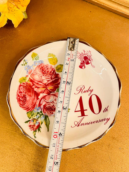 4.5 inches Vintage Ruby 40th Anniversary Bone China Plate England