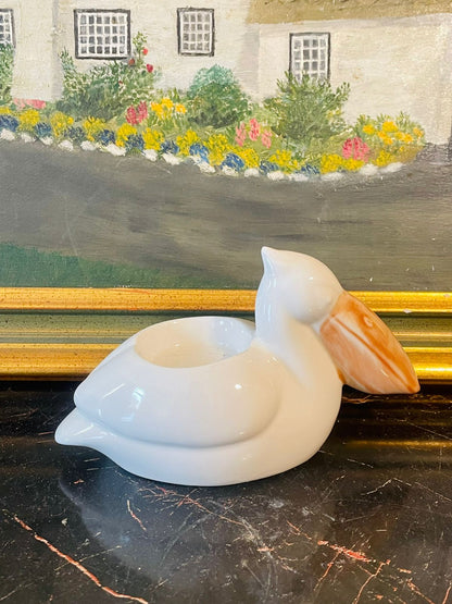 pelicanceramic, animaldecor, birdfigurine, tealightholder, vintageceramic, coastaldecor, seabirdart, oceaninspired, minimalistdecor, sunsetkitchenfinds, collectiblehome, whiteceramicdecor