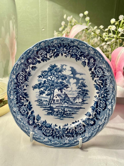 W.H. Grindley Country Style Blue & White Plate 6 in