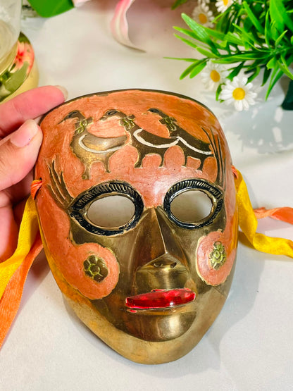 Brass -Tone Decorative Face Mask with Floral Details – 15 cm