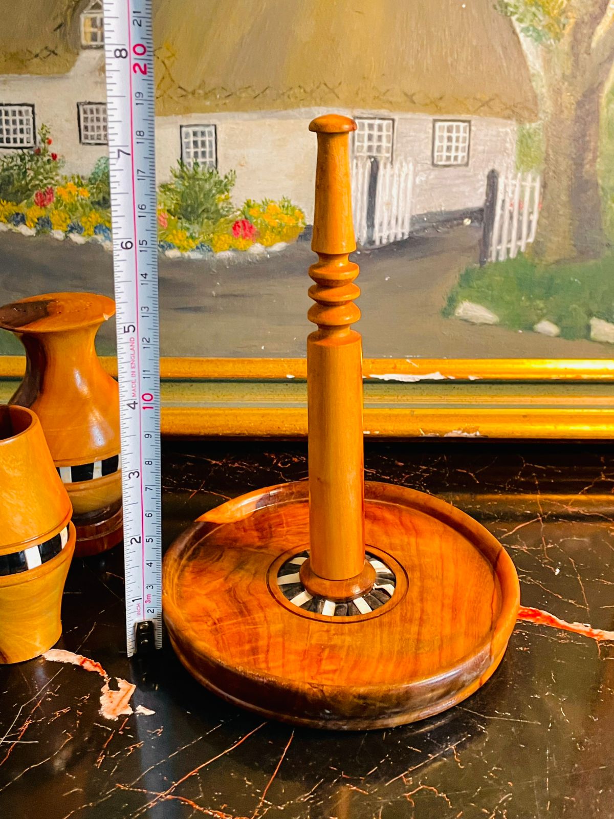 Vintage Wooden Condiment Set with Inlay – Salt, Pepper & Toothpick