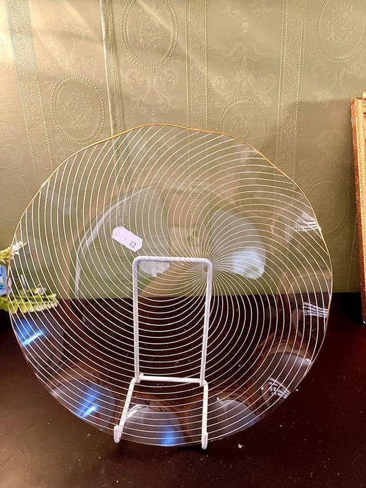 Vintage Clear Glass Charger Plate with White Spiral Line Design 12 Inch Decorative Plate