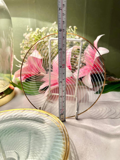 5-Piece Clear Crystal Dessert Plates 5 in Gold Rim