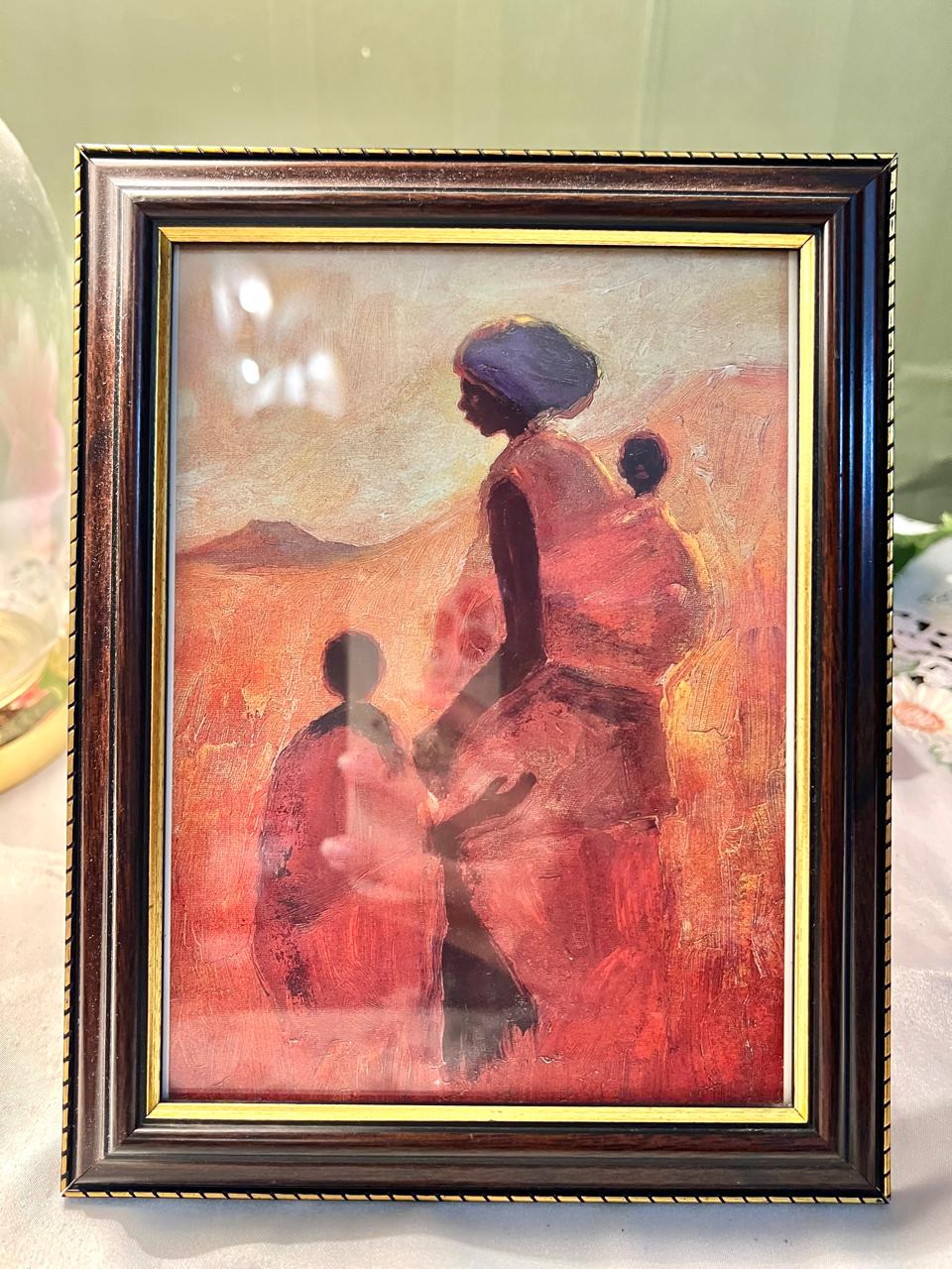 Mother & Child Sunset Framed Artwork painting – 8 Inches