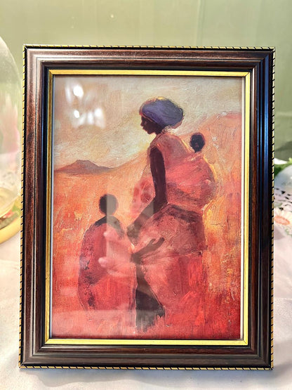 Mother & Child Sunset Framed Artwork painting – 8 Inches