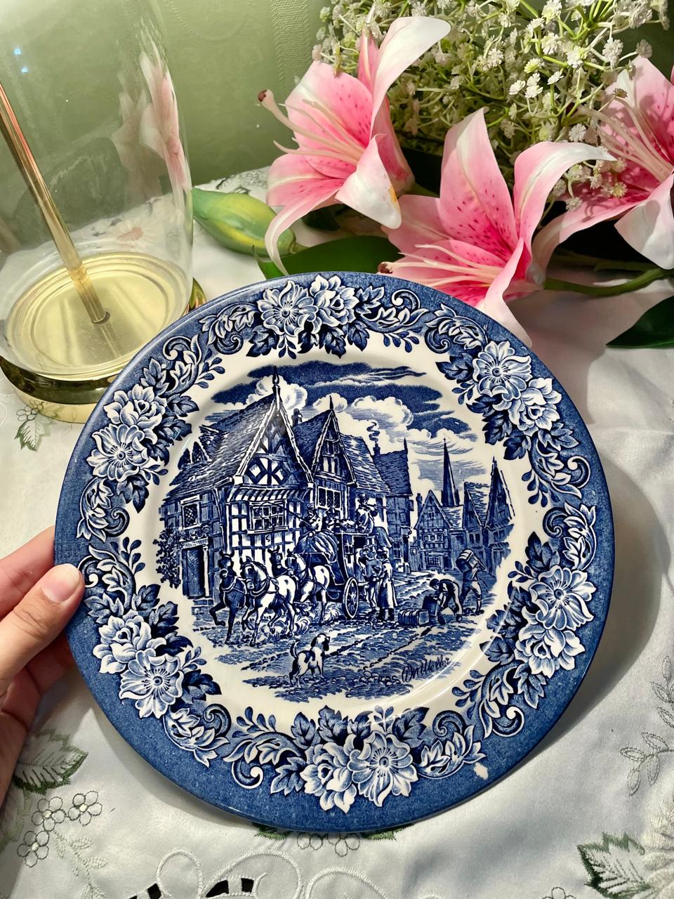 Vintage Blue & White English Scenic Decorative Plate – 10 Inch