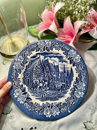 Vintage Blue & White English Scenic Decorative Plate – 10 Inch